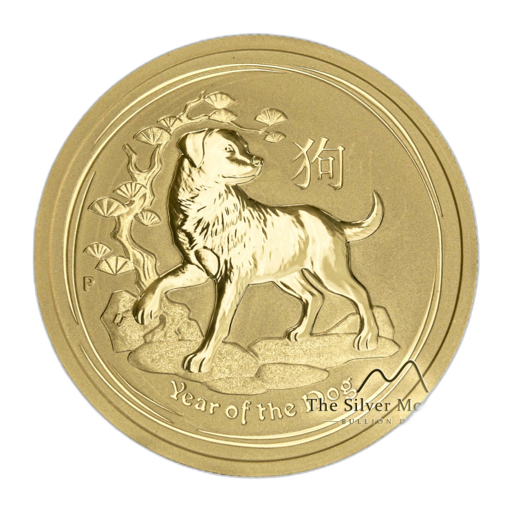 1/2 Troy ounce gold coin Lunar 2018 - year of the Dog angle 1