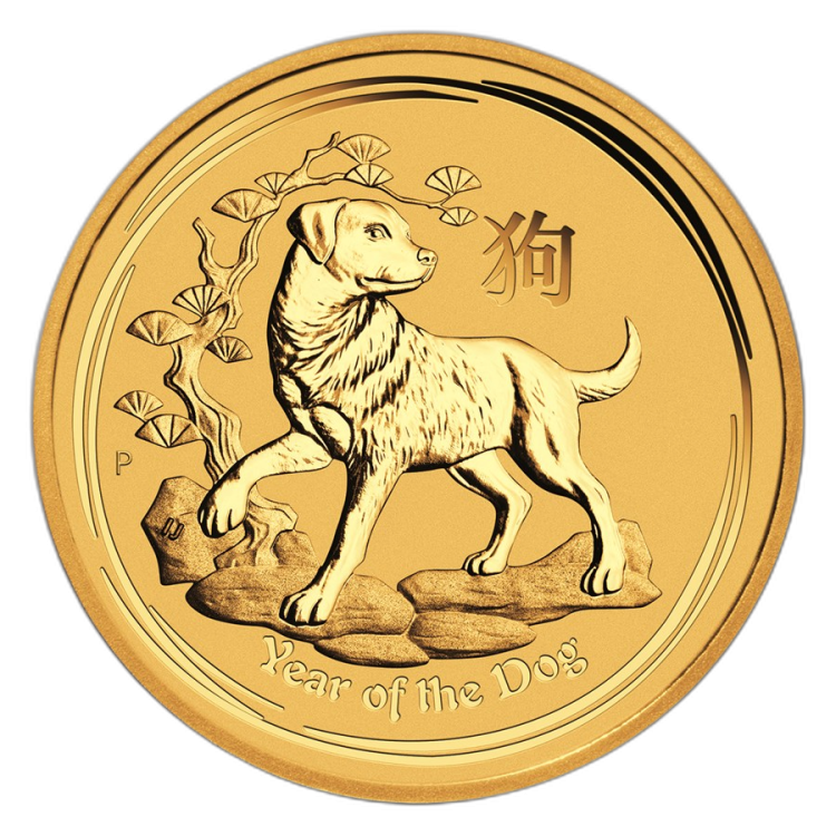 1/4 Troy ounce gouden Lunar munt 2018 achterkant