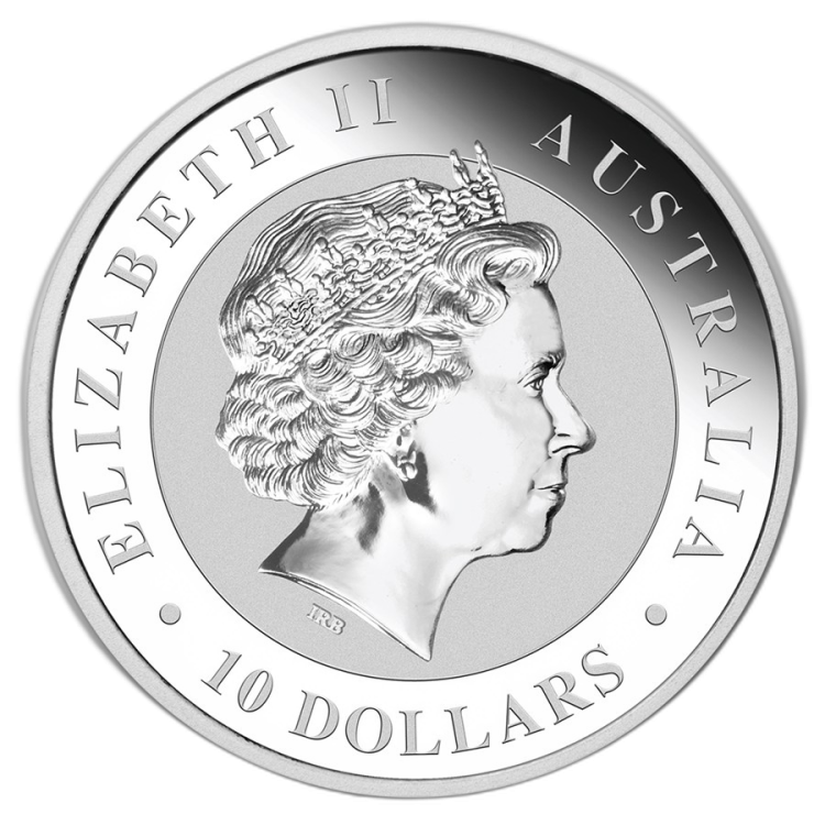 Zilveren Kookaburra munt 10 troy ounce zilver 2018 achterkant