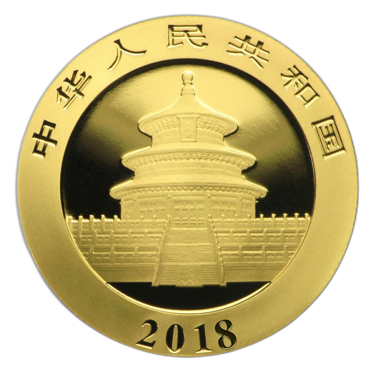 1 Gram gouden Panda munt 2018 achterkant