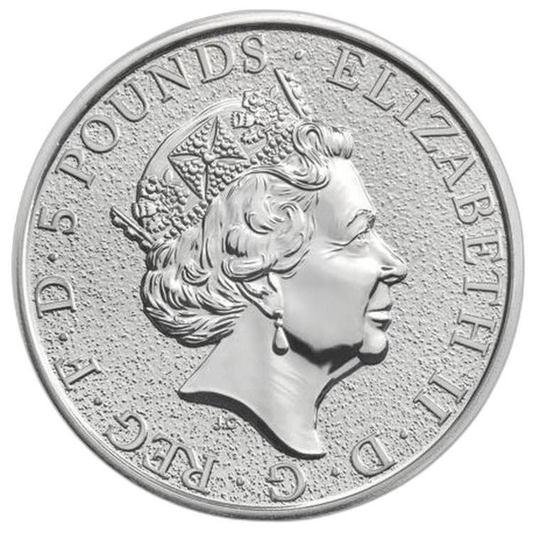 2 Troy ounce zilveren munt Queens Beasts Black Bull 2018 achterkant