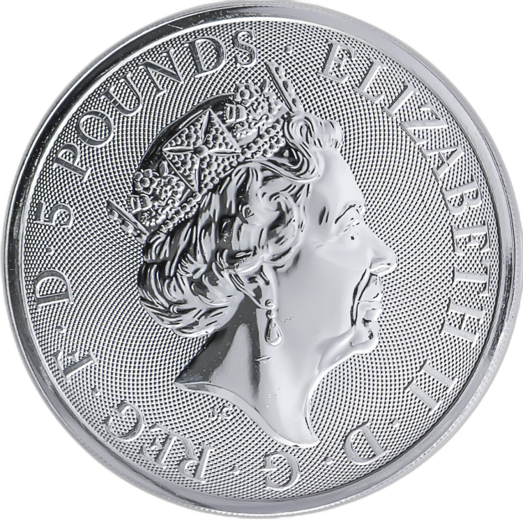 2 Troy ounce zilveren munt Queens Beasts Black Bull 2018 perspectief 1