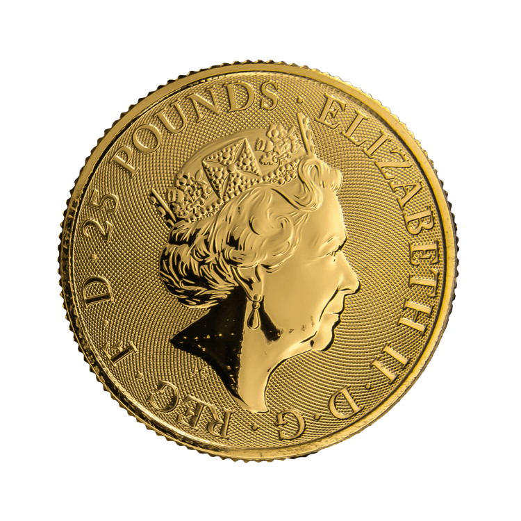 1/4 Troy ounce gouden munt Queens Beasts Black Bull 2018 achterkant