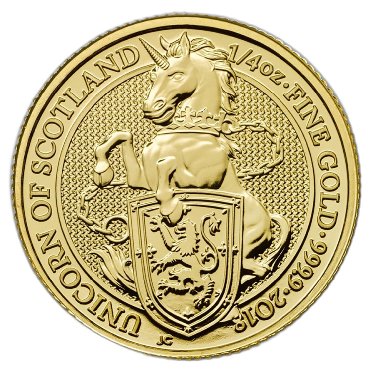 1/4 Troy ounce gouden munt Queens Beasts Unicorn 2018 achterkant