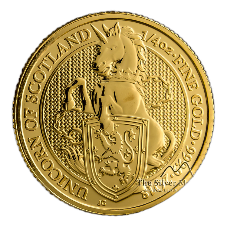 1/4 Troy ounce gouden munt Queens Beasts Unicorn 2018 perspectief 3
