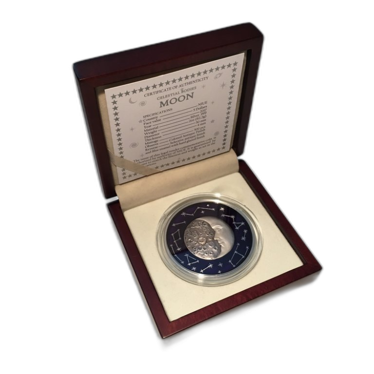 2 Troy ounce zilveren munt Moon back