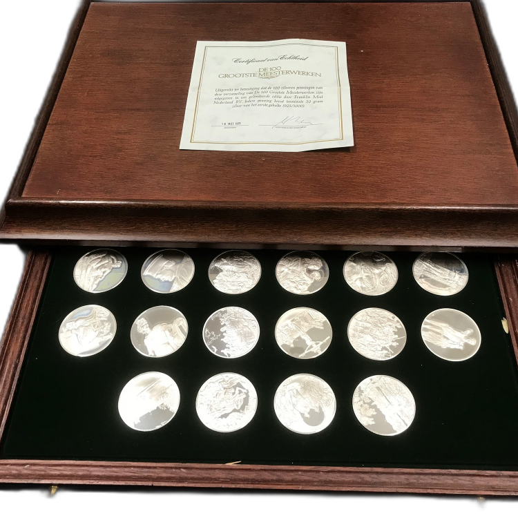 100 Grootste Meesterwerken in Sterling zilver - Franklin mint set perspectief 1