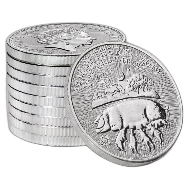 1 Troy ounce zilveren munt Lunar UK 2019 - Jaar van het Zwijn achterkant