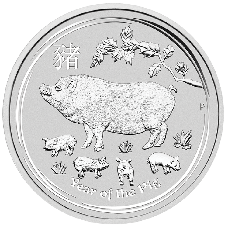 Zilveren Lunar munt jaar van het varken - 5 troy ounce 2019 achterkant