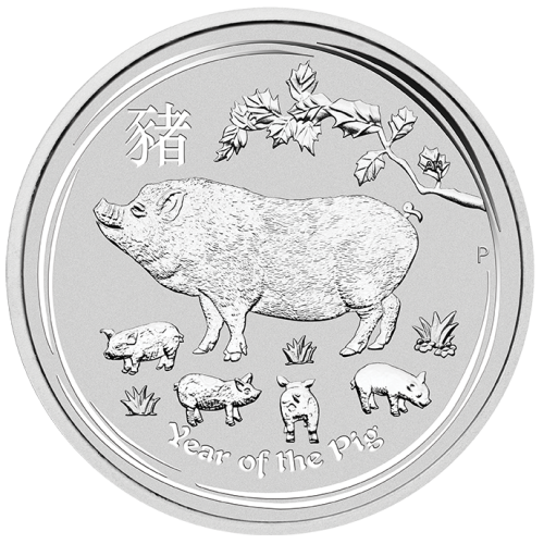 10 troy ounce zilveren Lunar munt Year of the Pig 2019 voorkant