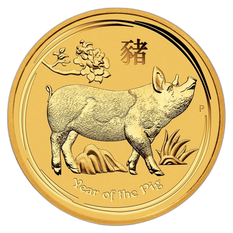 1/4 Troy ounce gouden munt Lunar 2019 achterkant