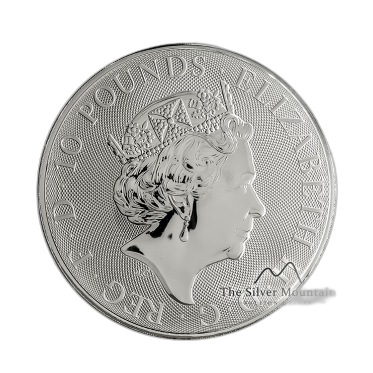 10 Troy ounce silver coin Queens Beasts Unicorn 2019 angle 1