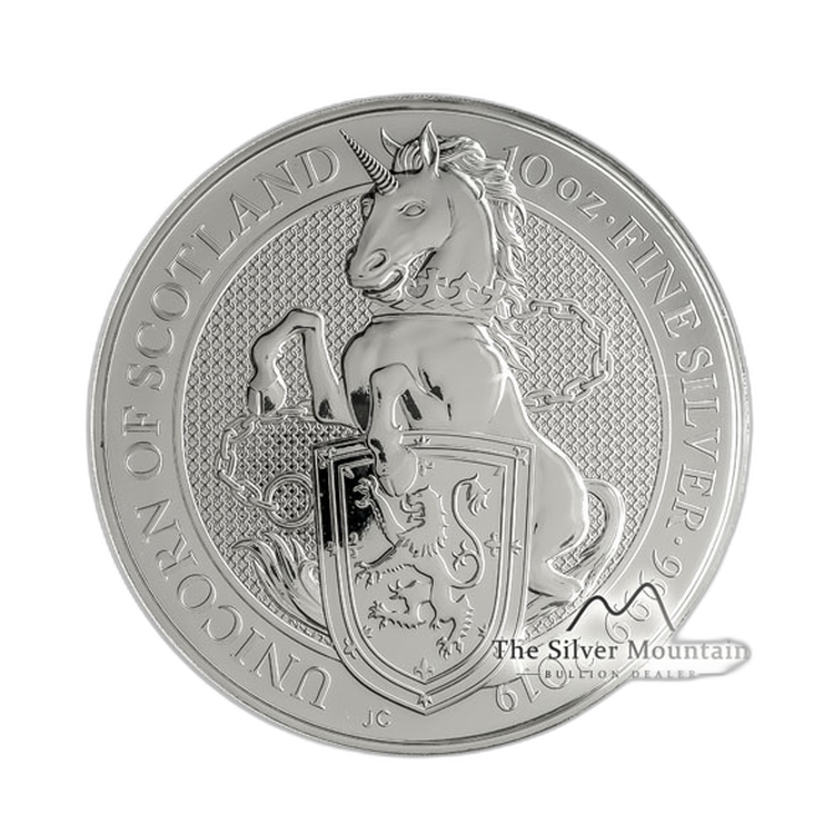 10 Troy ounce silver coin Queens Beasts Unicorn 2019 angle 2