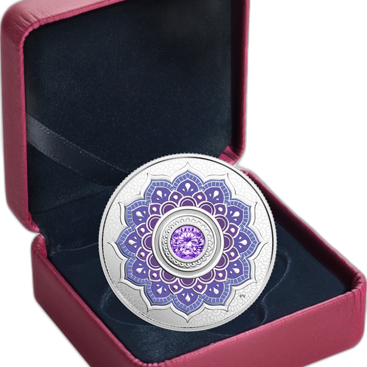 Zilveren munt December Birthstone Swarovski achterkant