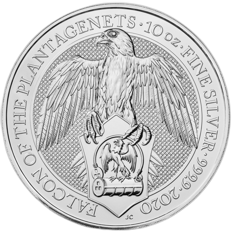 10 Troy ounce zilveren munt Queens Beasts Falcon of the Plantagenets 2019 achterkant