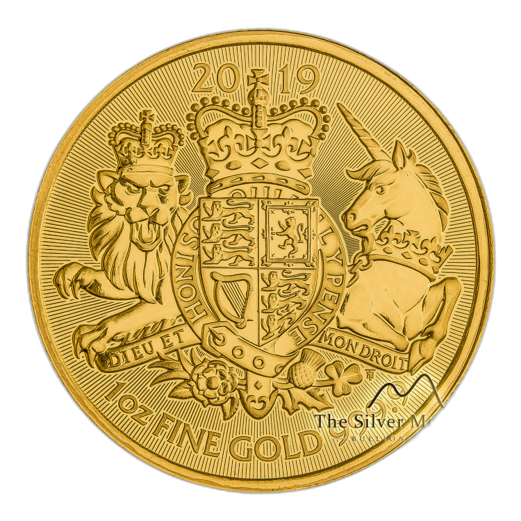 1 Troy ounce gold coin Royal Arms 2021 angle 1