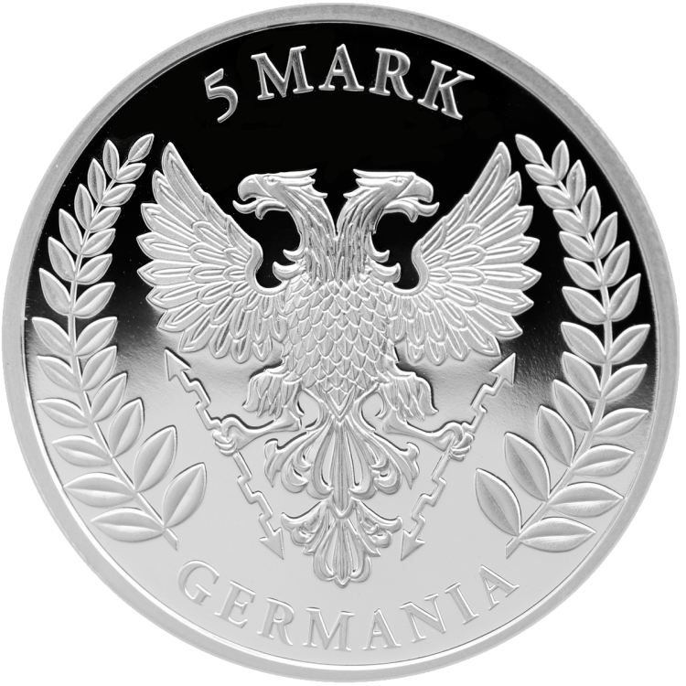 1 Troy ounce zilveren munt Germania Proof achterkant