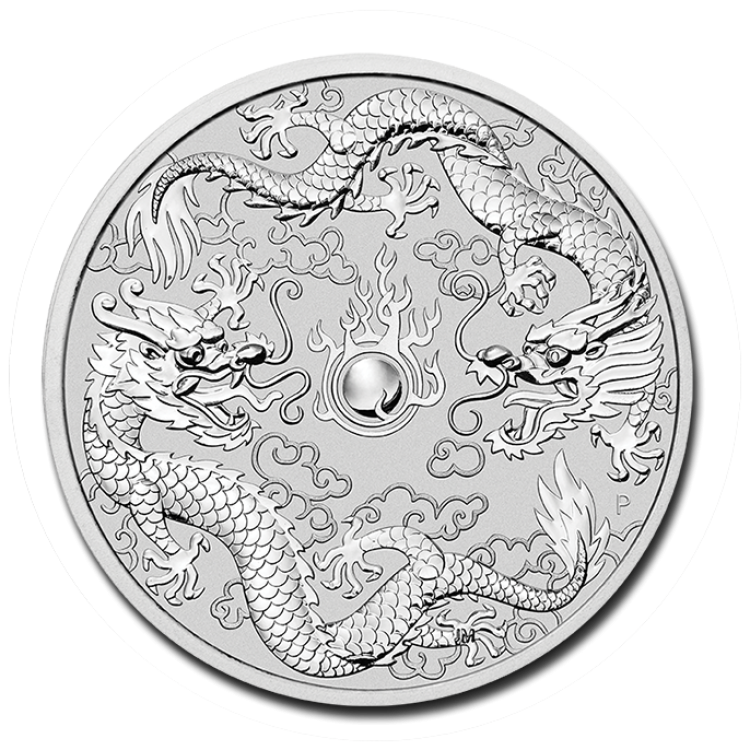 1 Troy ounce silver coin Double Dragon 2019 back