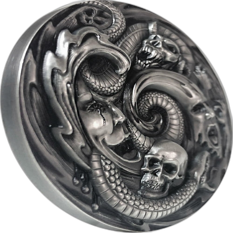 3 Troy ounce silver coin Pandora's Box Palau 2019 angle 1