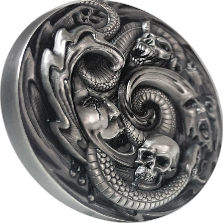 3 Troy ounce silver coin Pandora's Box Palau 2019 angle 1