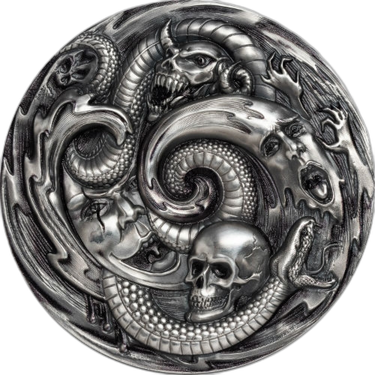 3 Troy ounce silver coin Pandora's Box Palau 2019 angle 2