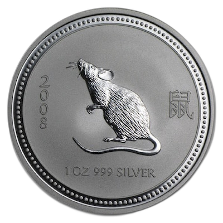 Rare: 1 troy ounce silver coin Lunar Series I - Year of the Mouse 2008 front