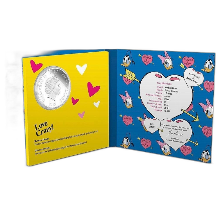 1 Troy ounce silver coin Disney Love Crazy - Donald &amp; Daisy 2016 angle 1