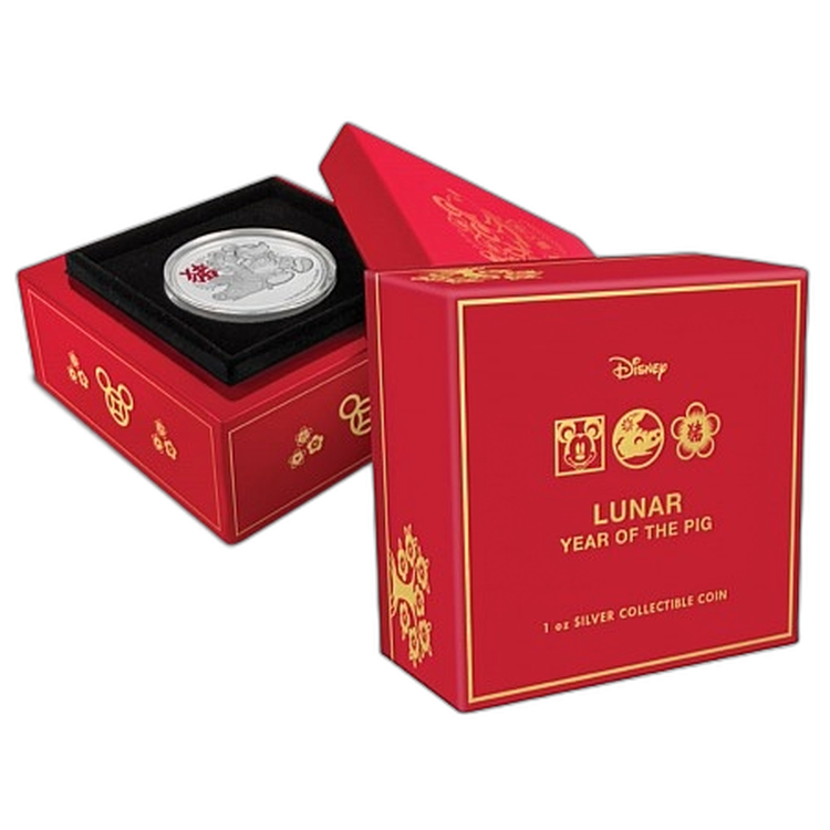 1 Troy ounce zilveren munt Disney Lunar Year of the Pig 2019 angle 1