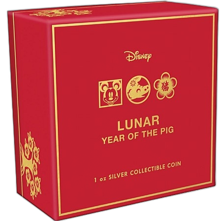 1 Troy ounce zilveren munt Disney Lunar Year of the Pig 2019 angle 2