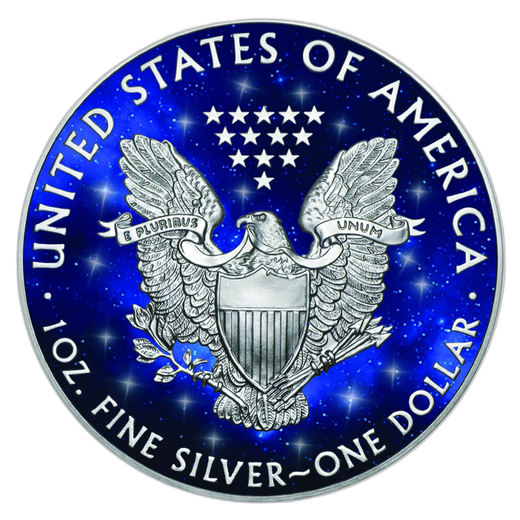 1 Troy ounce zilveren munt Glowing Galaxy American Eagle 2019 achterkant