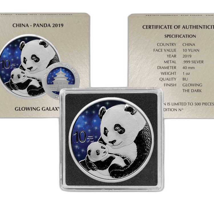 30 Gram zilveren munt Glowing Galaxy Panda 2019 perspectief 1