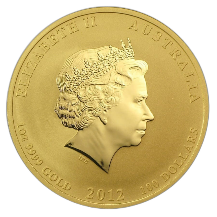 1 Troy ounce gouden munt Lunar 2012 perspectief 1