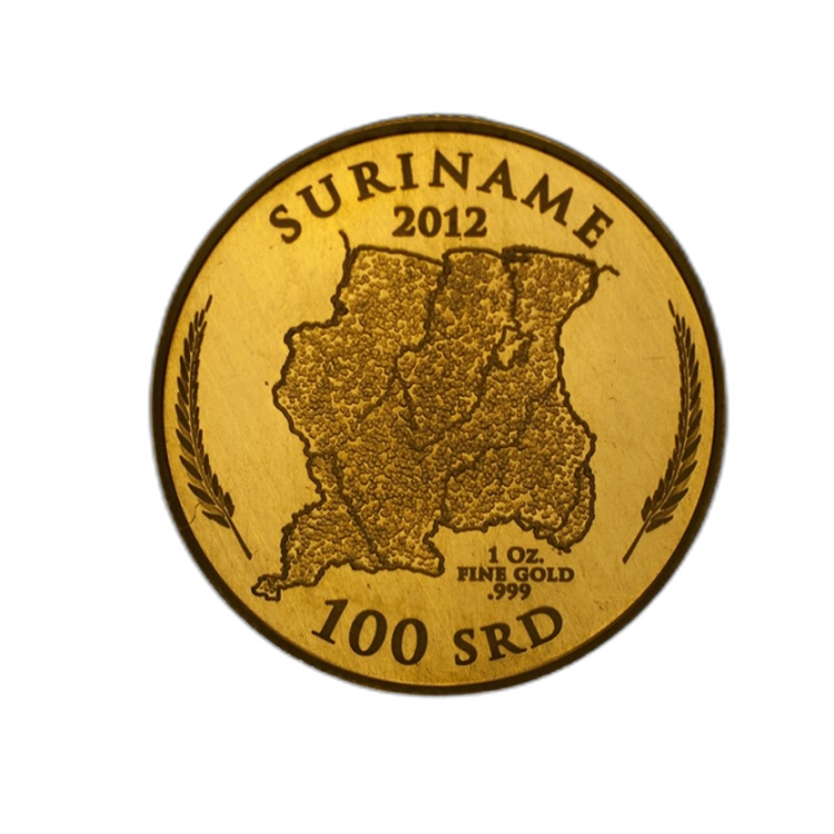 1 Troy ounce gouden munt Suriname 100SRD 2012 achterkant