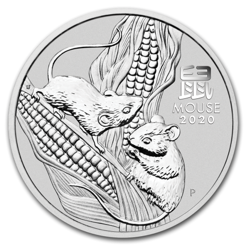 5 troy ounce silver Lunar coin 2020 Year of the Mouse front