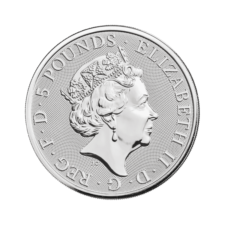2 troy ounce zilveren munt Queens Beasts White Lion 2020 achterkant