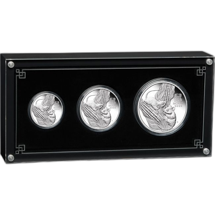 3x 1 Troy ounce zilveren munten Lunar 2020 achterkant