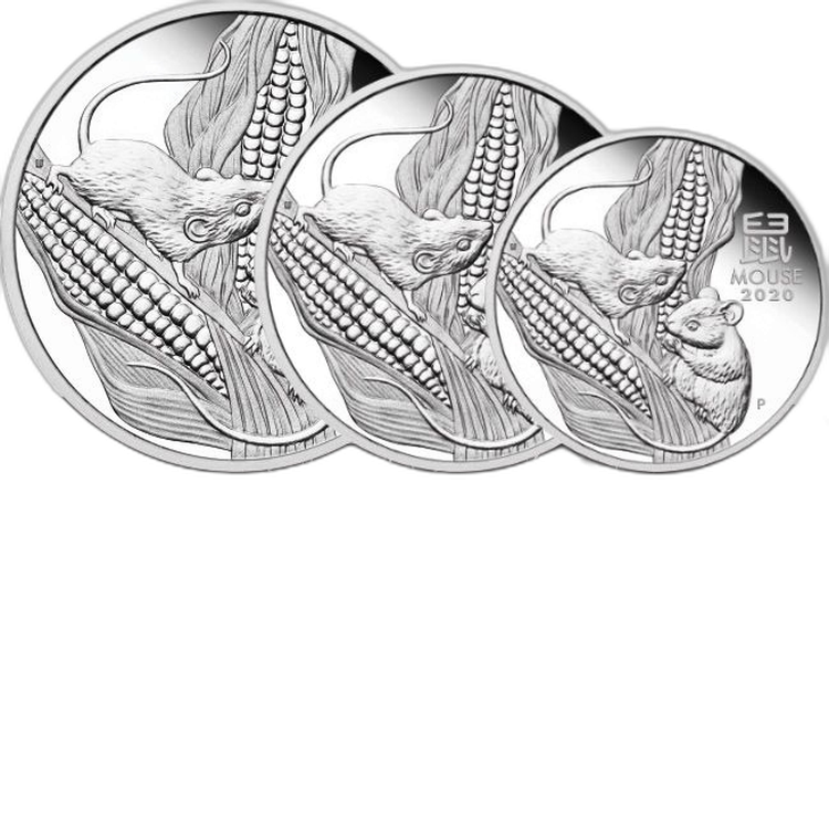 3x 1 Troy ounce zilveren munten Lunar 2020 perspectief 3