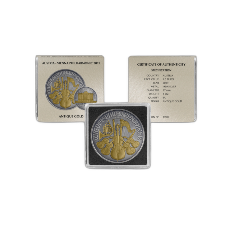 Zilveren munten set Antique + Gold Finish achterkant