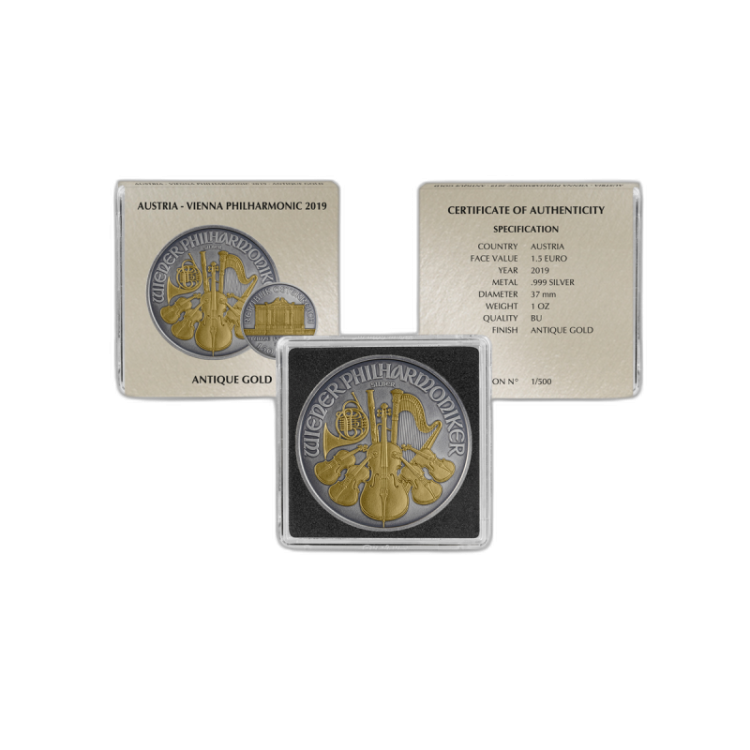 Zilveren munten set Antique + Gold Finish achterkant