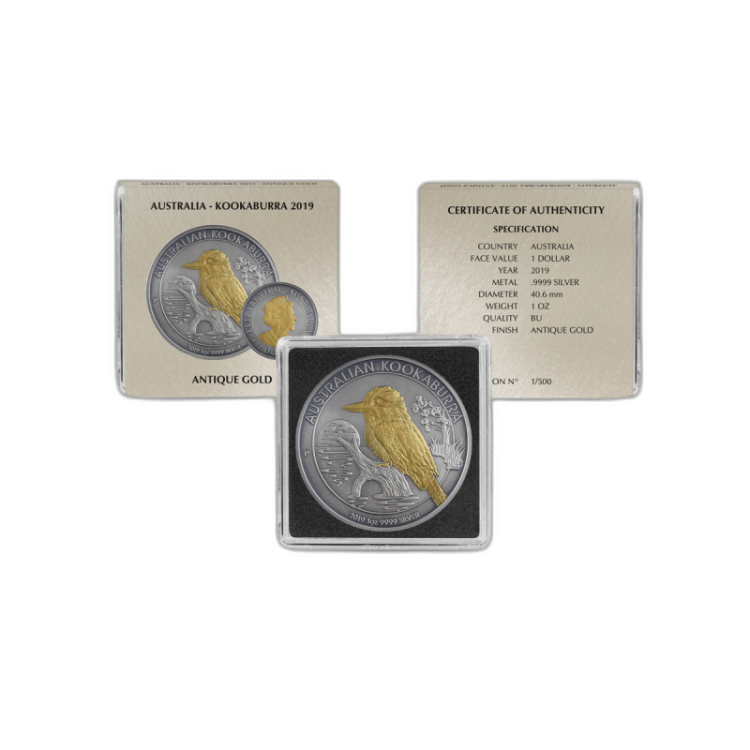 Zilveren munten set Antique + Gold Finish perspectief 1