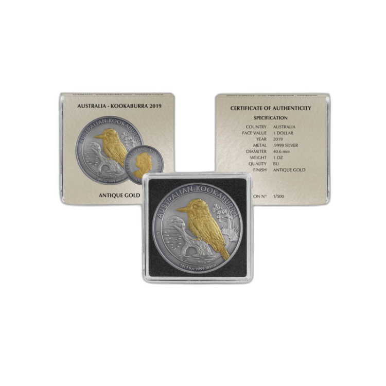 Zilveren munten set Antique + Gold Finish perspectief 1