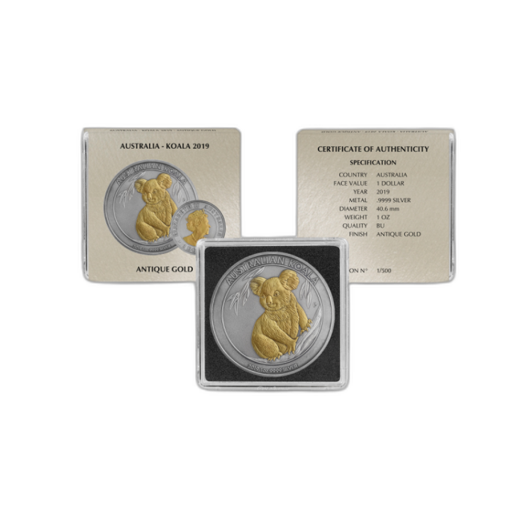 Zilveren munten set Antique + Gold Finish perspectief 2
