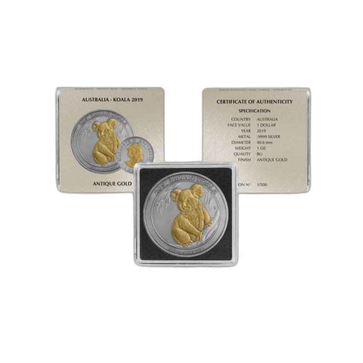 Zilveren munten set Antique + Gold Finish perspectief 2