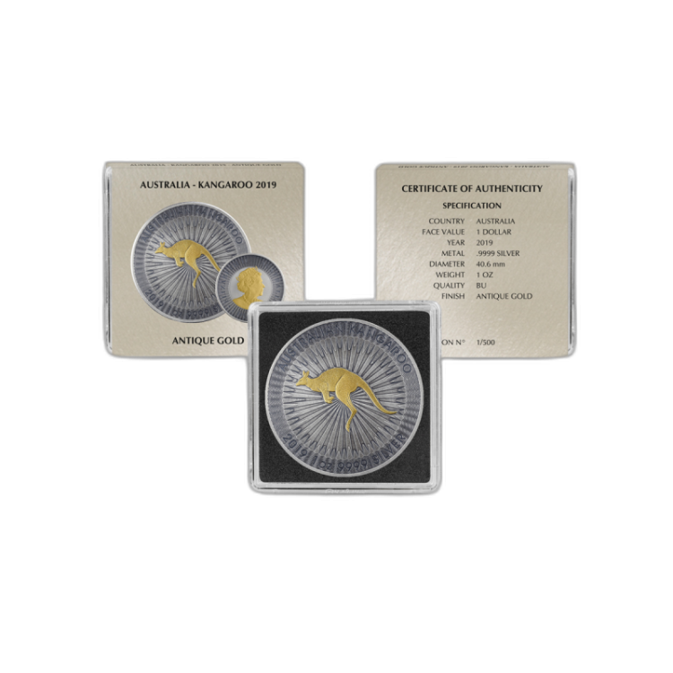Zilveren munten set Antique + Gold Finish perspectief 3
