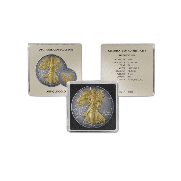 Zilveren munten set Antique + Gold Finish perspectief 4
