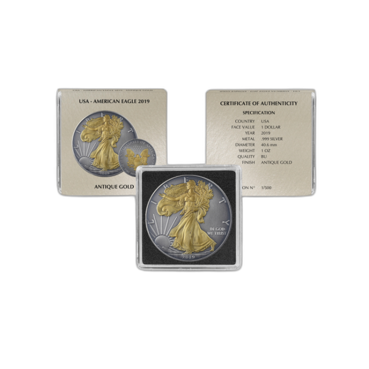 Zilveren munten set Antique + Gold Finish perspectief 4