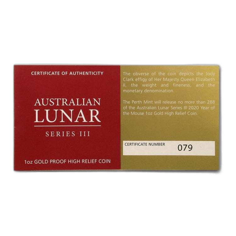 1 Troy ounce golden coin Lunar 2020 Proof angle 1