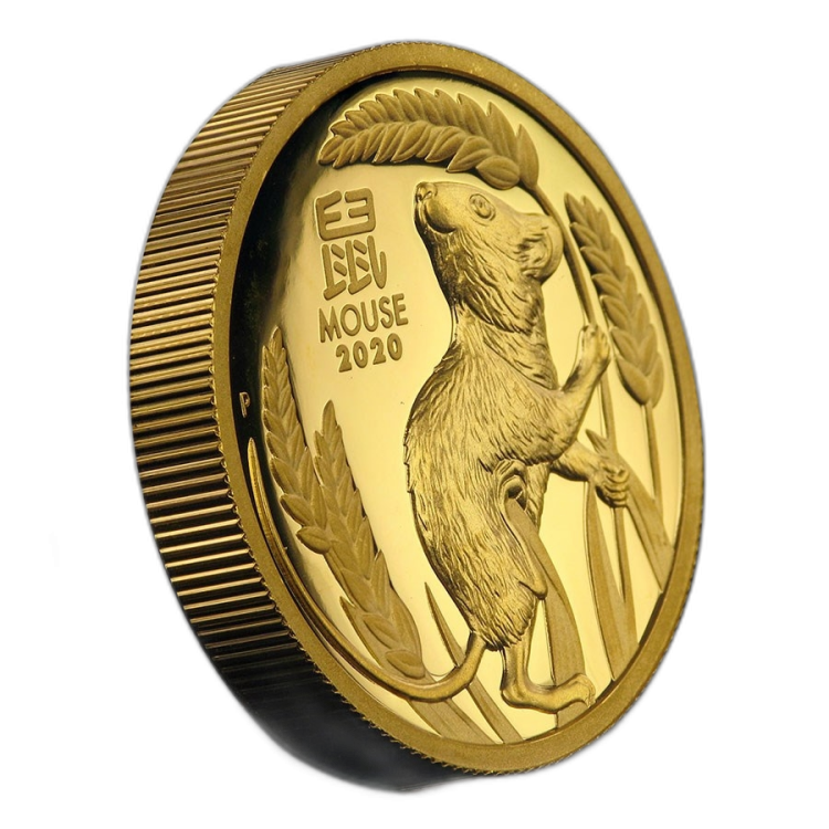 1 Troy ounce golden coin Lunar 2020 Proof angle 2