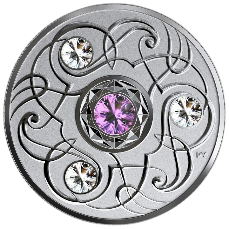 Zilveren munt Februari Birthstone Swarovski 2020 achterkant