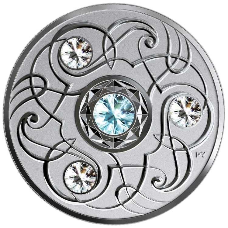 Silver coin March Birthstone Swarovski 2020 back